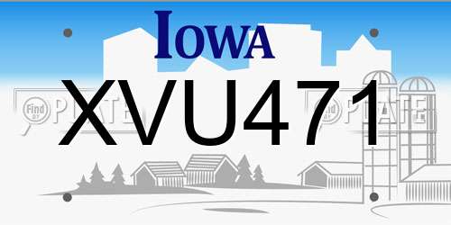 XVU471 Iowa License Plate