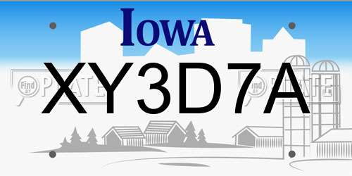 XY3D7A Iowa License Plate
