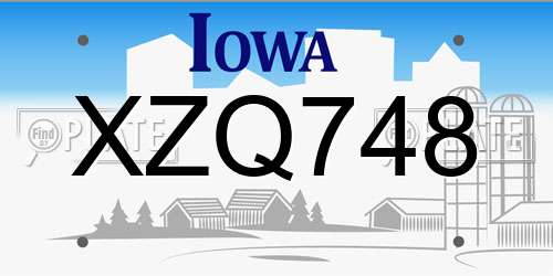 XZQ748 Iowa License Plate