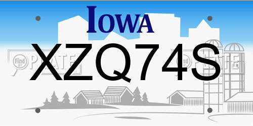 XZQ74S Iowa License Plate