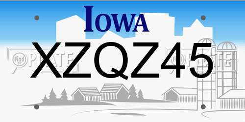XZQZ45 Iowa License Plate