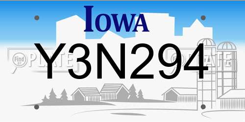Y3N294 Iowa License Plate