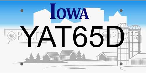 YAT65D Iowa License Plate