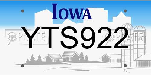YTS922 Iowa License Plate