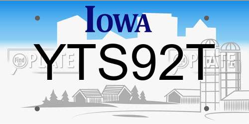 YTS92T Iowa License Plate