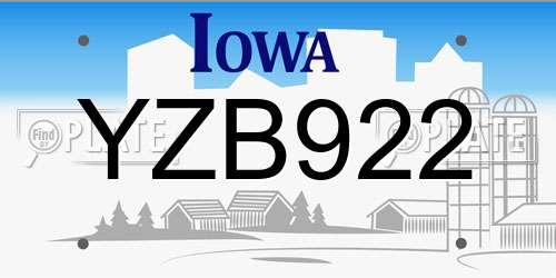 YZB922 Iowa License Plate