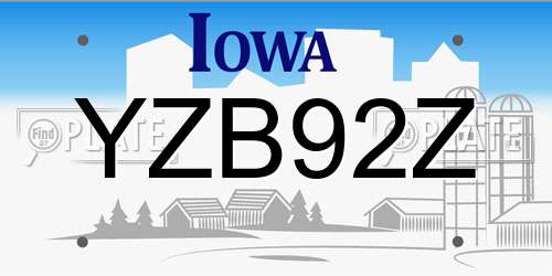 YZB92Z Iowa License Plate