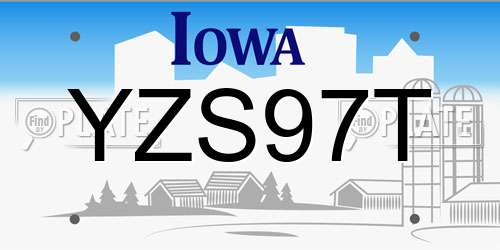 YZS97T Iowa License Plate