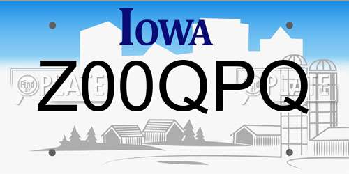 Z00QPQ Iowa License Plate