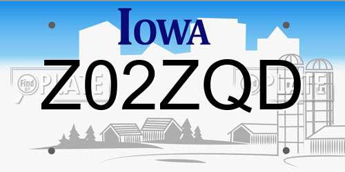 Z02ZQD Iowa License Plate