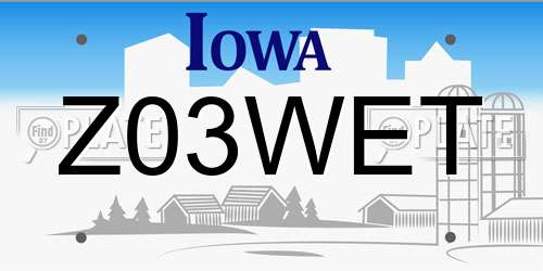 Z03WET Iowa License Plate