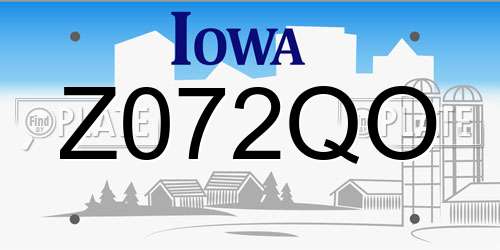 Z072QO Iowa License Plate