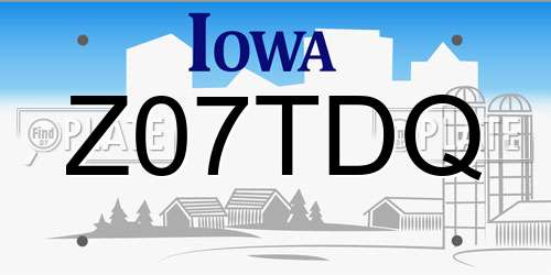 Z07TDQ Iowa License Plate