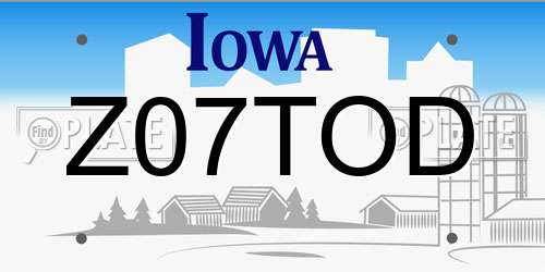 Z07TOD Iowa License Plate