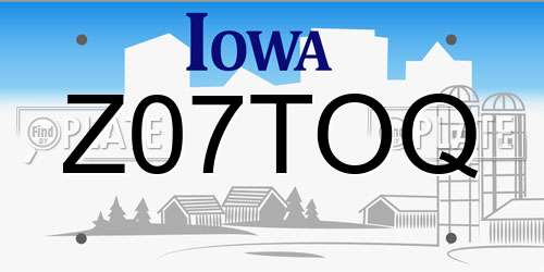 Z07TOQ Iowa License Plate