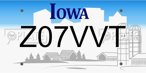 Z07VVT Iowa License Plate