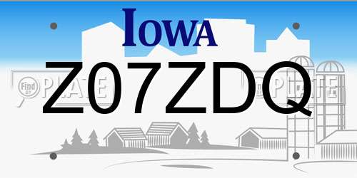 Z07ZDQ Iowa License Plate