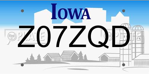 Z07ZQD Iowa License Plate