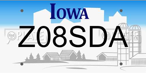 Z08SDA Iowa License Plate