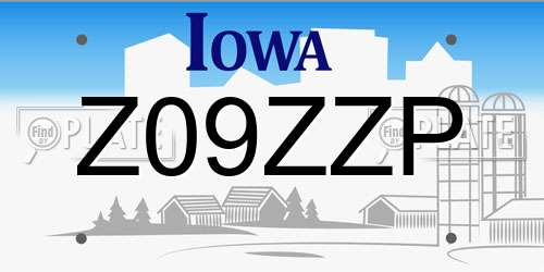 Z09ZZP Iowa License Plate