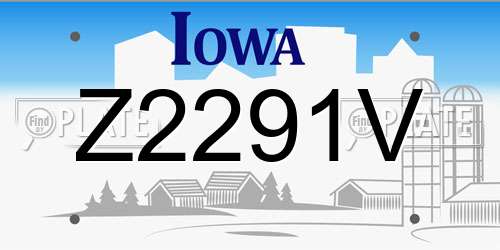 Z2291V Iowa License Plate
