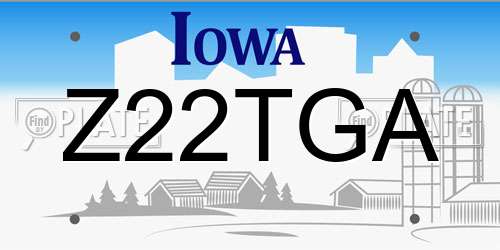 Z22TGA Iowa License Plate