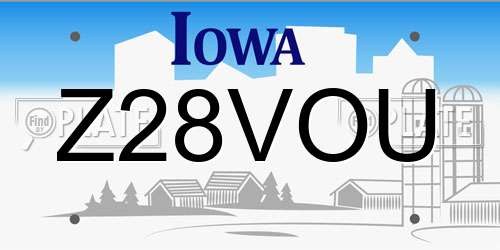 Z28VOU Iowa License Plate