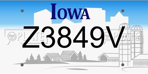 Z3849V Iowa License Plate