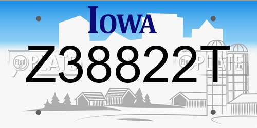 Z38822T Iowa License Plate