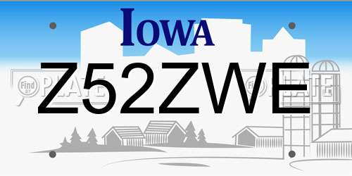 Z52ZWE Iowa License Plate
