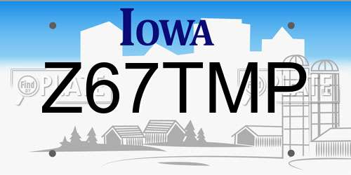 Z67TMP Iowa License Plate