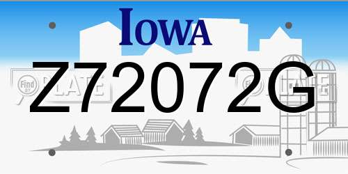Z72072G Iowa License Plate