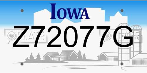 Z72077G Iowa License Plate