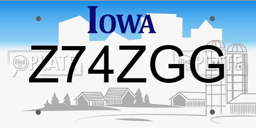 Z74ZGG Iowa License Plate