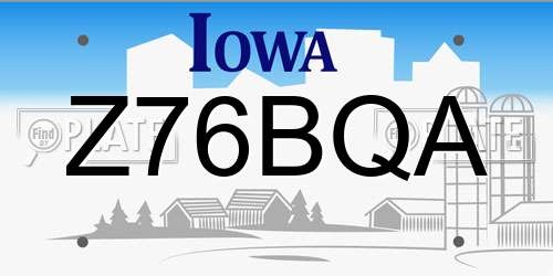 Z76BQA Iowa License Plate