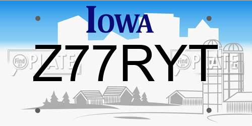 Z77RYT Iowa License Plate