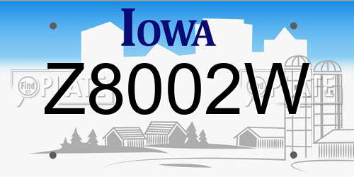 Z8002W Iowa License Plate