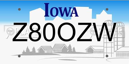 Z80OZW Iowa License Plate