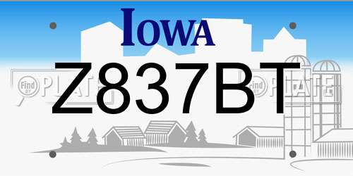 Z837BT Iowa License Plate