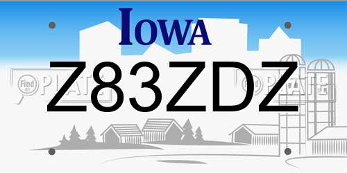 Z83ZDZ Iowa License Plate