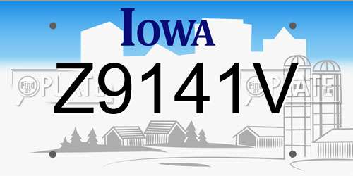 Z9141V Iowa License Plate
