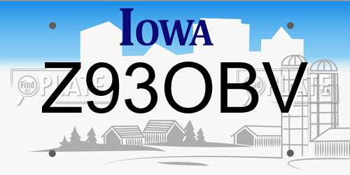 Z93OBV Iowa License Plate