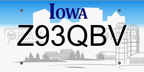 Z93QBV Iowa License Plate