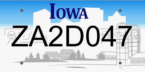 ZA2D047 Iowa License Plate
