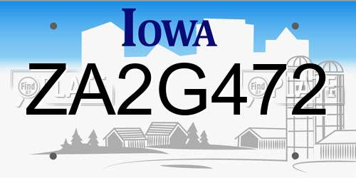 ZA2G472 Iowa License Plate