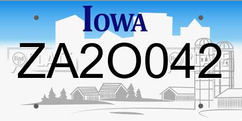 ZA2O042 Iowa License Plate