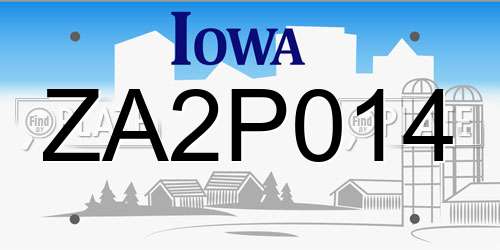 ZA2P014 Iowa License Plate