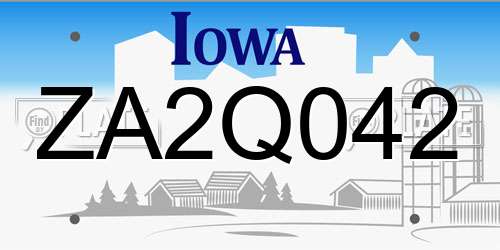 ZA2Q042 Iowa License Plate