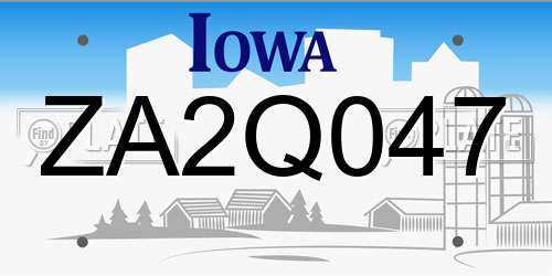 ZA2Q047 Iowa License Plate