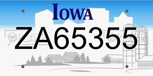ZA65355 Iowa License Plate